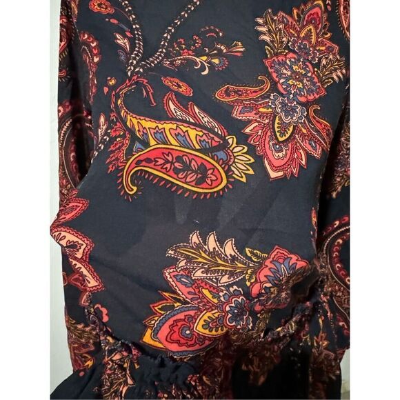 Loft Paisley smocked tie neck flouncy top boho long sleeve M - Picture 7 of 11